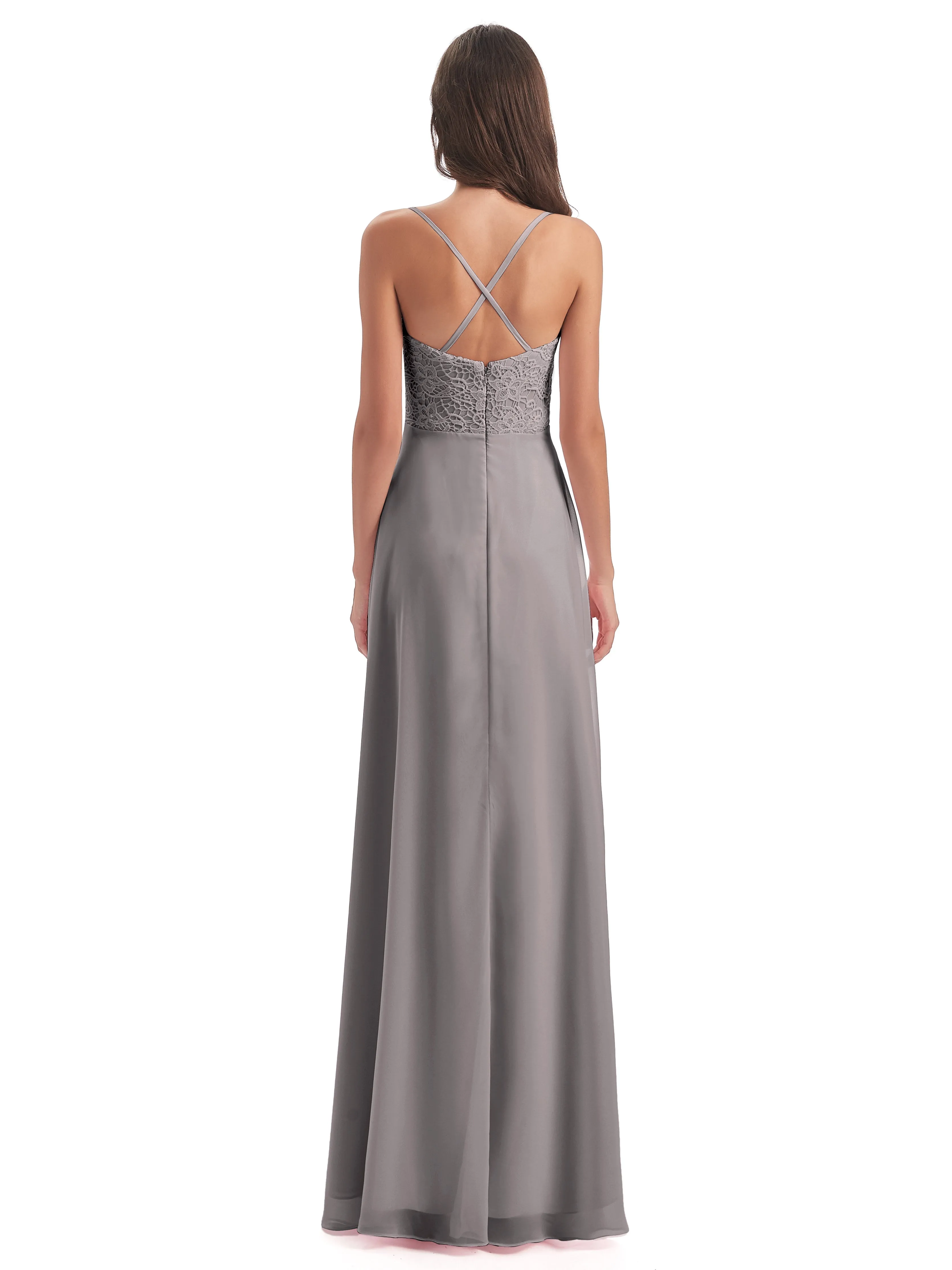 Alisa Spaghetti Strap Lace/Chiffon Evening Gowns