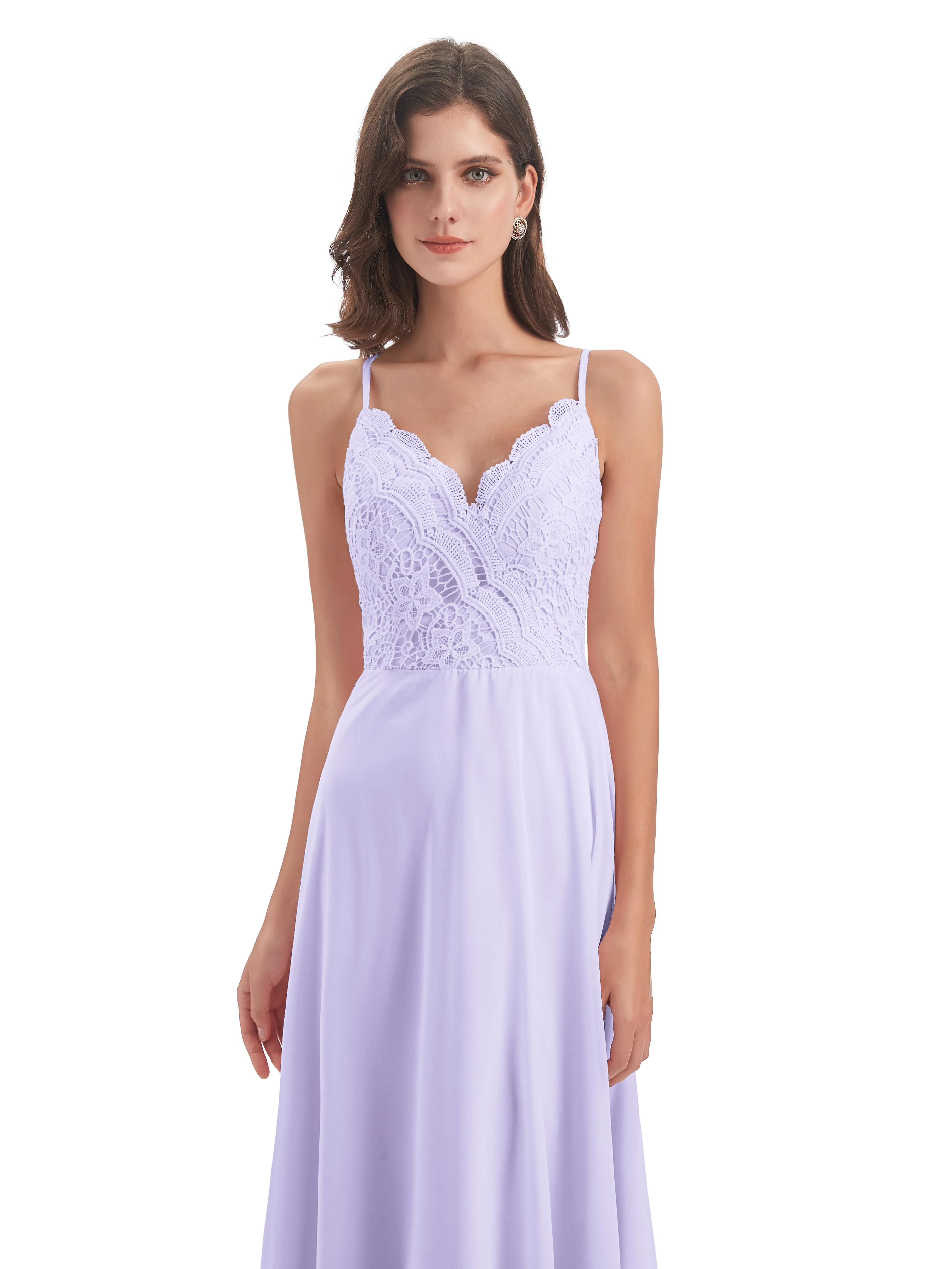 Alisa Spaghetti Strap Lace/Chiffon Evening Gowns