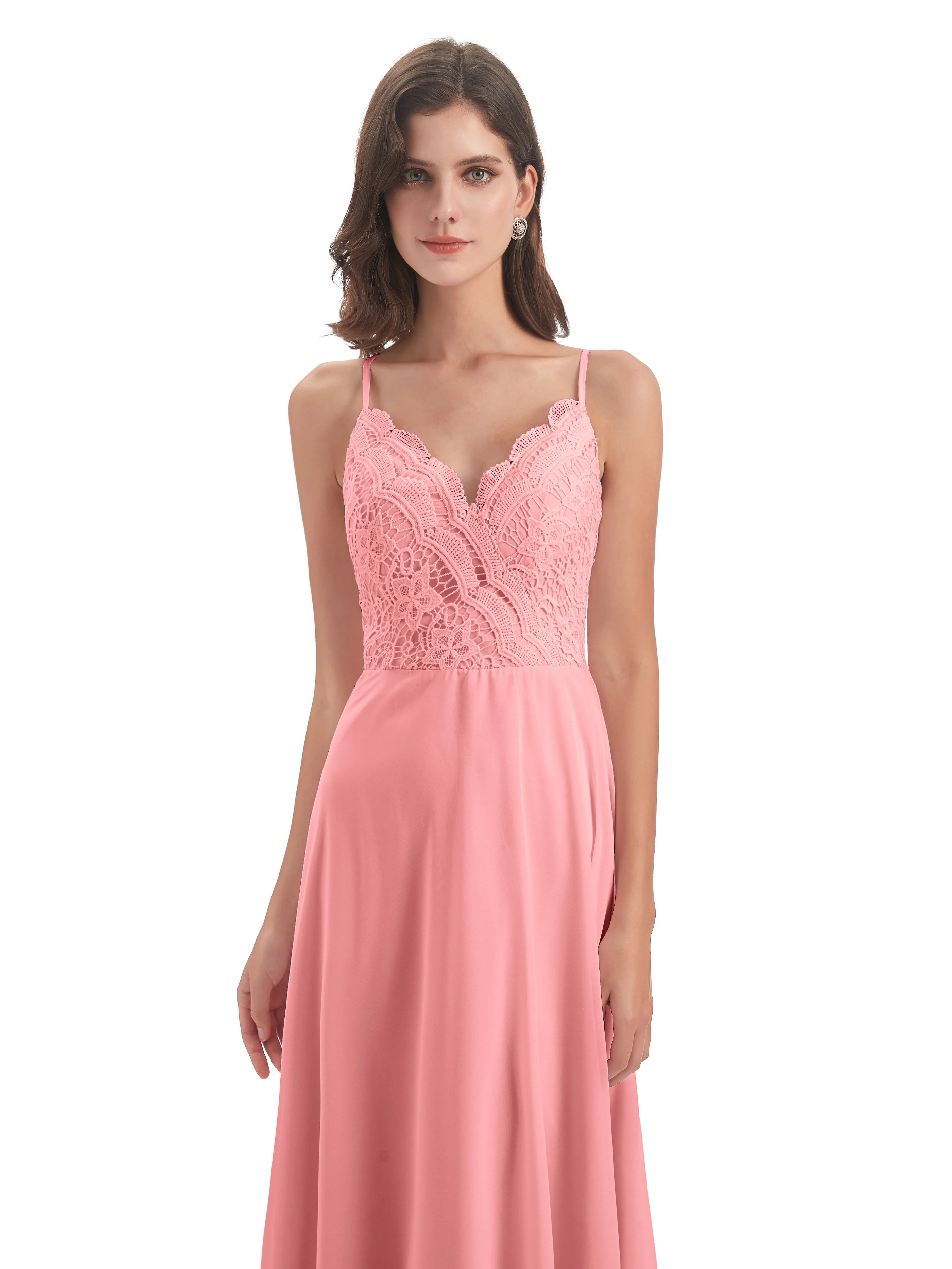 Alisa Spaghetti Strap Lace/Chiffon Evening Gowns
