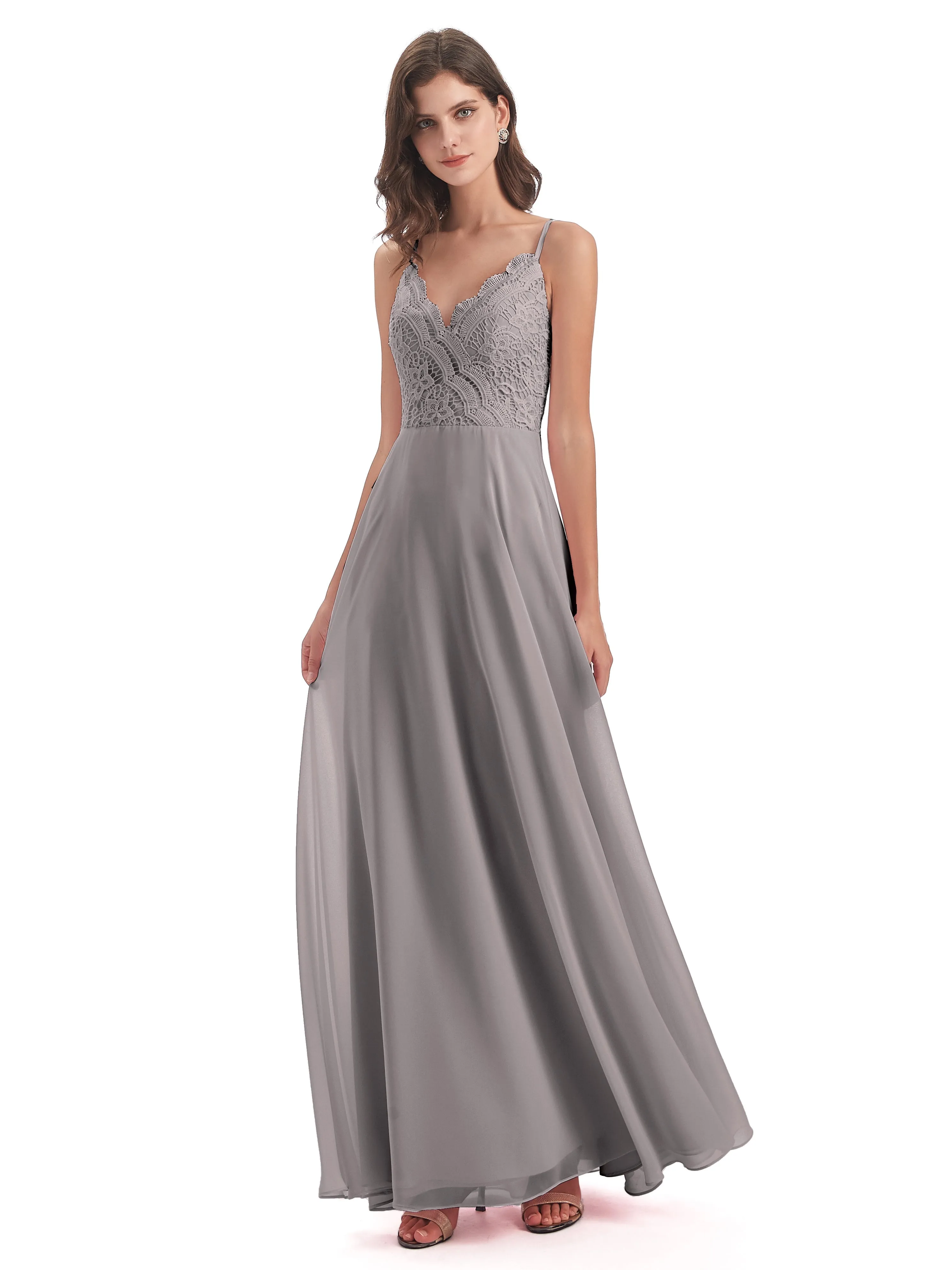 Alisa Spaghetti Strap Lace/Chiffon Evening Gowns